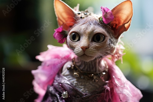 Devon Rex Cat Dressed As A Fairy At Work. Сoncept Devon Rex Cats, Fairy Costumes, Cat Enthusiasts, Workplace Fun