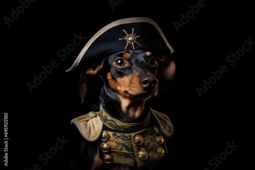 Tela Doberman Pinscher Dog Dressed As A Pirate On Mint Color Background