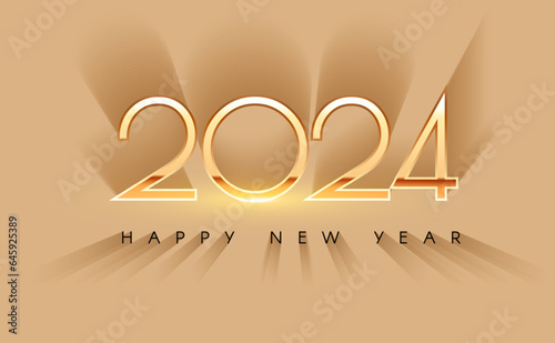 Happy new 2024 year Elegant gold text with light and shadow effect. Minimal text template.