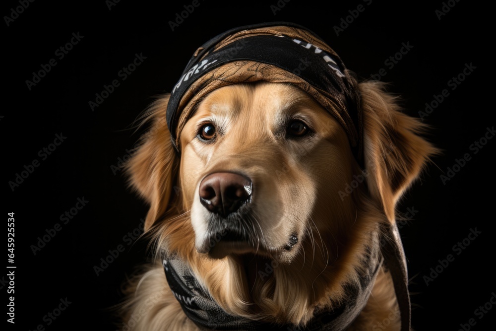 Golden Retriever Dog Dressed As A Sports Athlete On Black Background