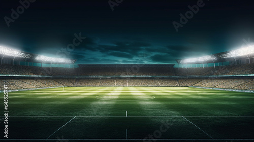 Football stadium at night with lights and green grass. 3d render generative ai © Graphicsstudio 5