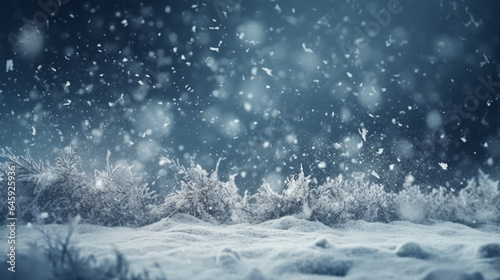 Winter background with snow and falling snowflakes. 3d rendering generative ai