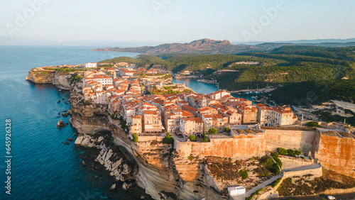 Aerial view of the old town Bonifacio in Corsica France
