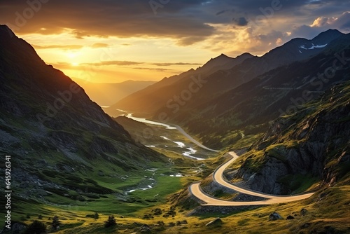 Beautiful landscape, the road in the mountains, The Transfagarasan Highway, fairytale, sunrise, sundown, beautiful light, travel, summer vacations, background, wallpaper, amazing sky