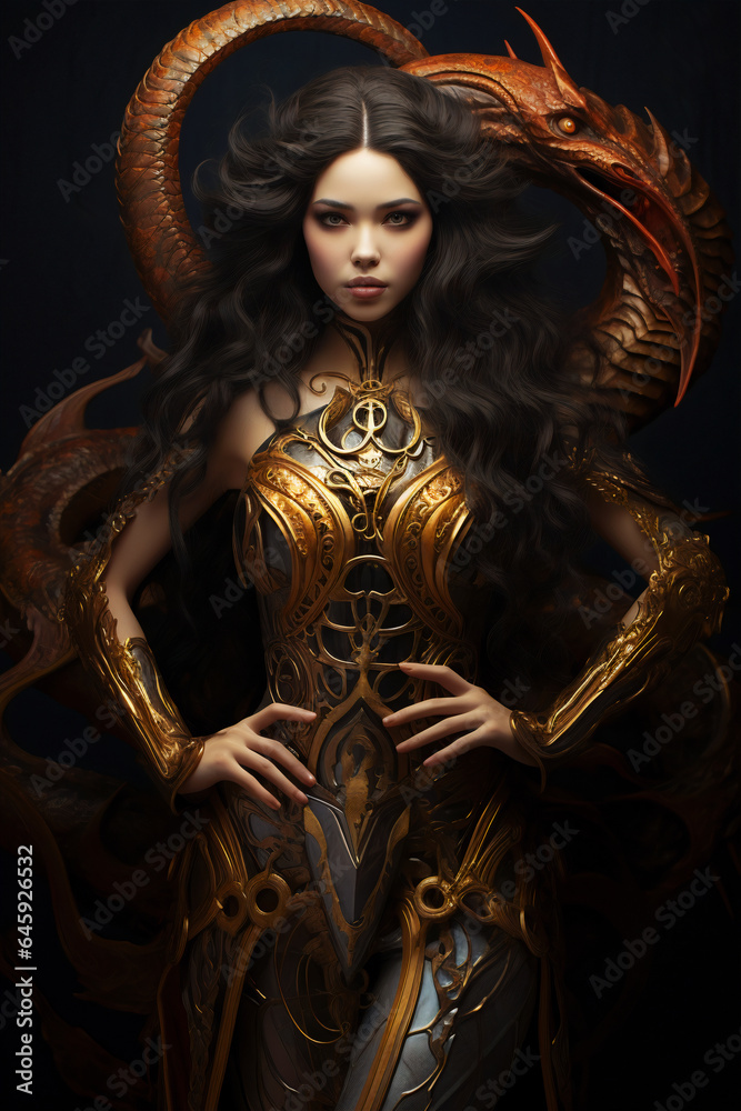 Enchantress of the Scorpion: A Full-Body Portrait of a Beautiful Woman Merged with Mystical Arthropod. Generative AI