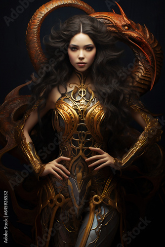 Enchantress of the Scorpion: A Full-Body Portrait of a Beautiful Woman Merged with Mystical Arthropod. Generative AI © Oana