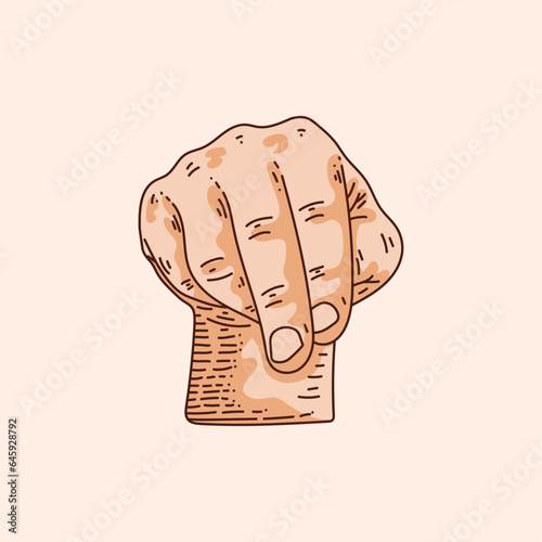 N letter logo in a deaf-mute hand gesture alphabet. Hand drawn vector illustration isolated on brown background.