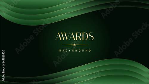 Green golden award graphic background. Elegant luxury corporate modern template. Trophy banner flyer certificate. Vector illustration design.