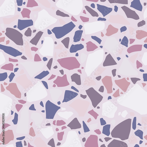 Pink terrazzo flooring seamless pattern. Vector texture of mosaic floor with natural stones, granite, marble, quartz. Classic Italian floor surface. Trendy repeat design for ceramic, home decor, print