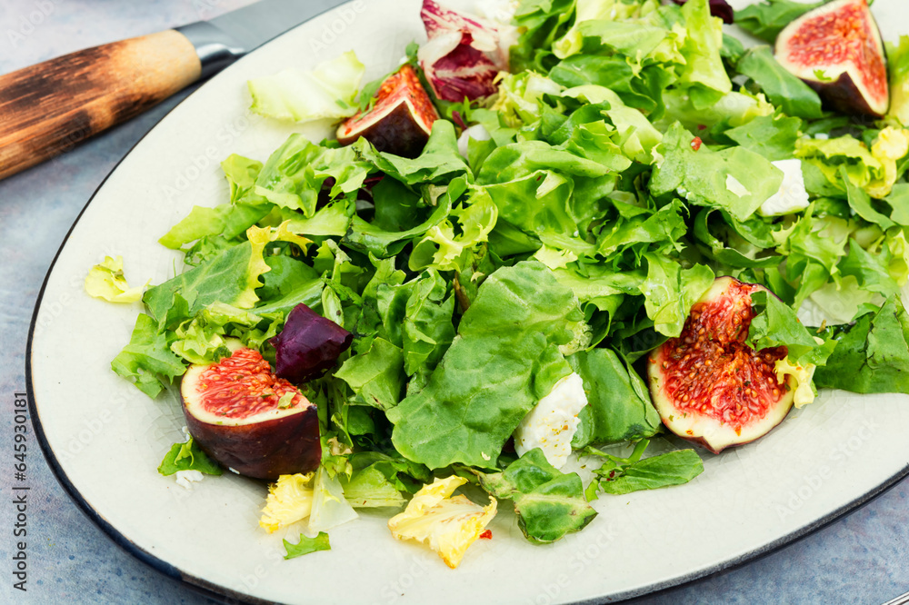 Salad with figs, herbs and cheese. Salad with figs, herbs and cheese.