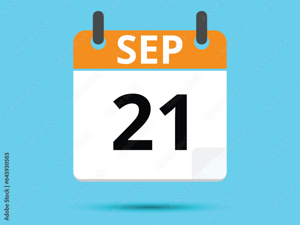 Fototapeta premium 21 September. Flat icon calendar isolated on blue background. Vector illustration.