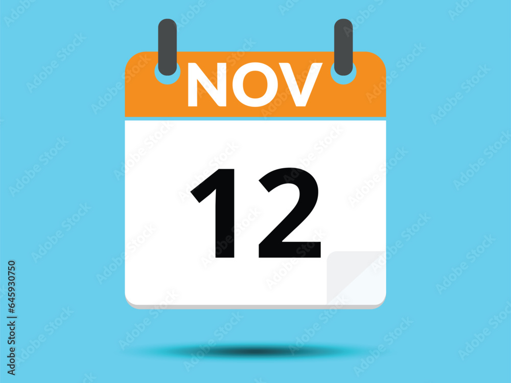 Fototapeta premium 12 November. Flat icon calendar isolated on blue background. Vector illustration.