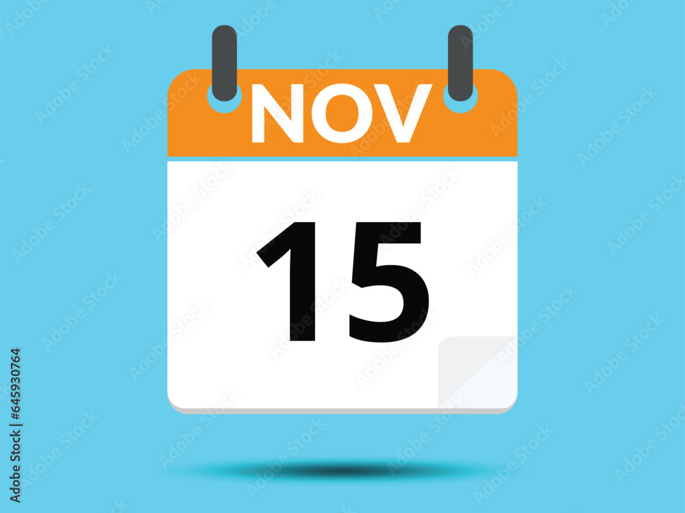 15 November. Flat icon calendar isolated on blue background. Vector illustration. 15 November. Flat icon calendar isolated on blue background. Vector illustration.