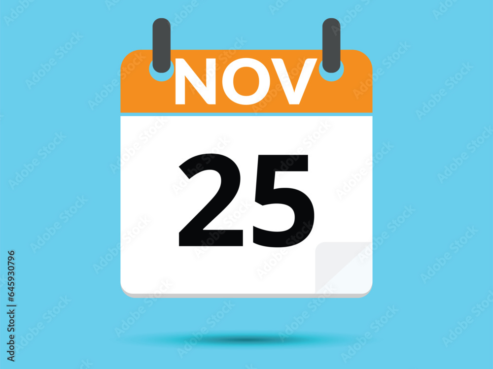 Fototapeta premium 25 November. Flat icon calendar isolated on blue background. Vector illustration.
