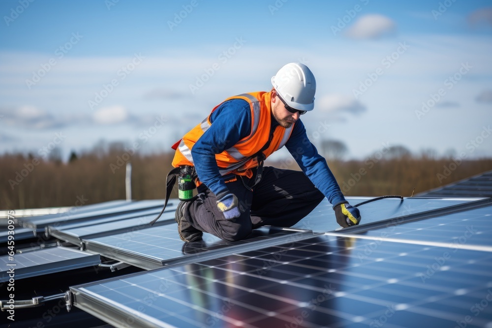 Installing solar photovoltaic panel system. Alternative energy ecological concept. Installing solar photovoltaic panel system. Alternative energy ecological concept.