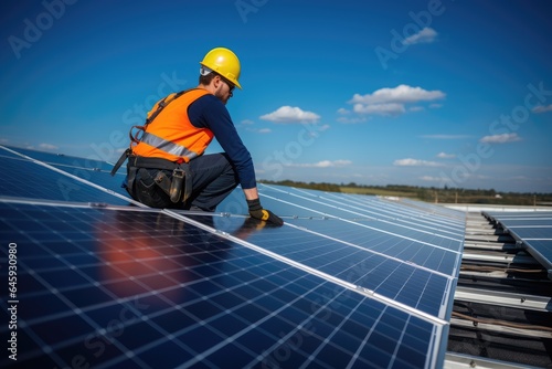 Wallpaper Mural Installing solar photovoltaic panel system. Alternative energy ecological concept. Torontodigital.ca