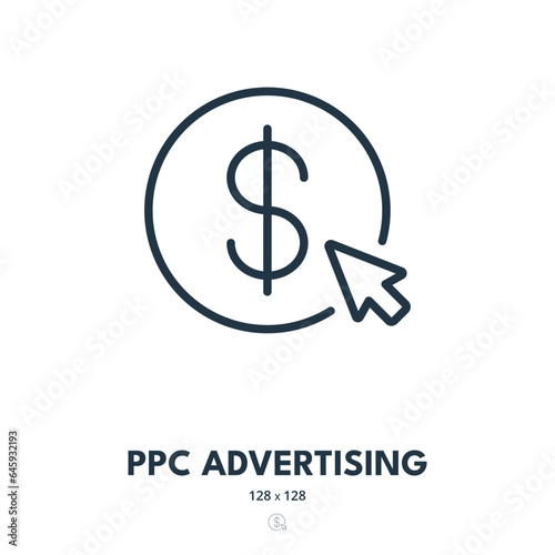 PPC Advertising Icon. Pay Per Click, Advertisement, Banner. Editable Stroke. Simple Vector Icon