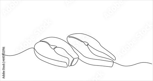 Fresh salmon fish in continuous line art drawing style. Salmon fish cutlets concept in doodle style on white background. Vector illustration