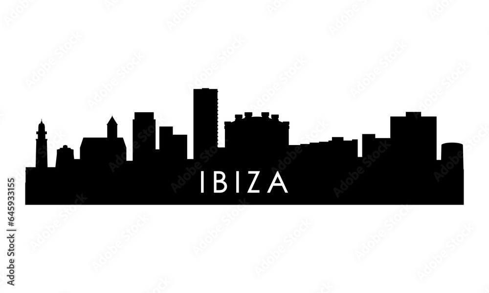 Ibiza skyline silhouette. Black Ibiza city design isolated on white background.