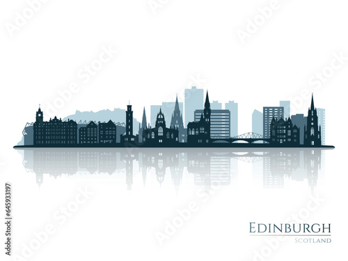 Edinburgh skyline silhouette with reflection. Landscape Edinburgh  Scotland. Vector illustration.