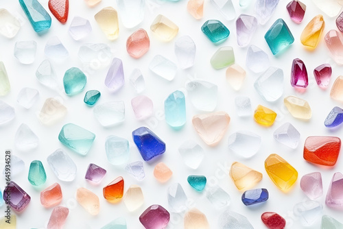Colourful crystals on a white background