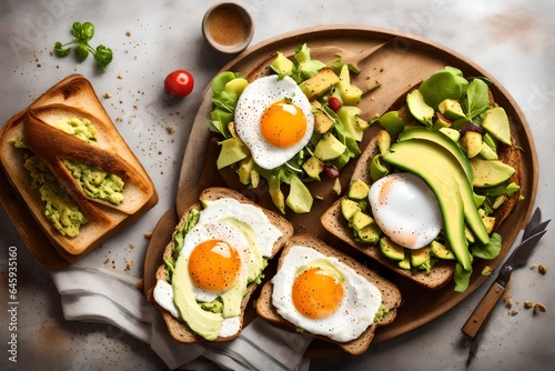 healthy breakfast bread Avocado Fried Egg and Salad 