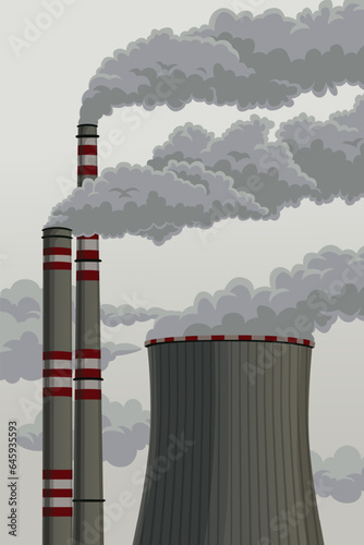 air pollution. illustration of very thick factory smoke.