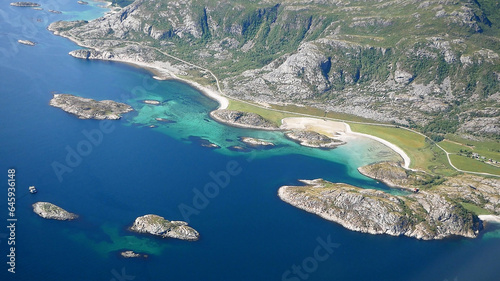 Aerial view of Lofoten Islands in Norway.