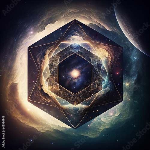 Hexagram and Cosmic Art (Star of David), 六芒星, スピリチュアル, Generative AI photo