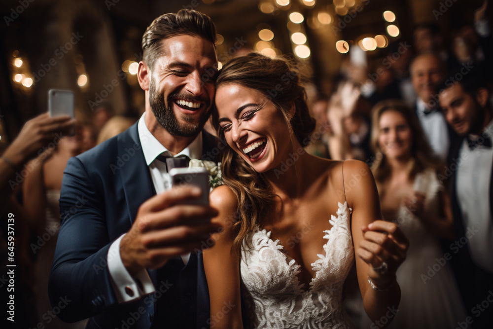couple in wedding taking self portrait