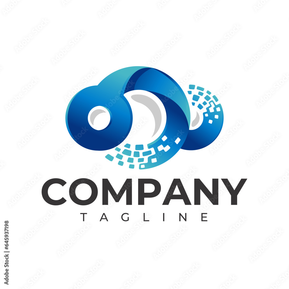 Modern technology pixel cloud logo design branding