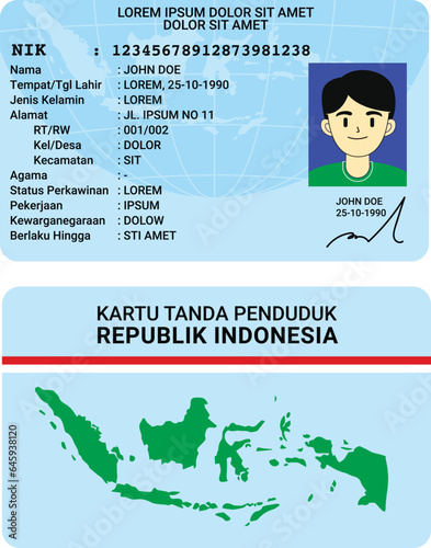 Indonesia ID card - Ktp illustration flat design. Indonesian identity photo