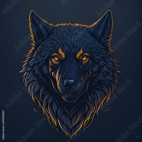 Illustration of a gray wolf among the decor. Handsome predator. Design for photo wallpaper and various design projects. Image generated by artificial intelligence. Generative AI.