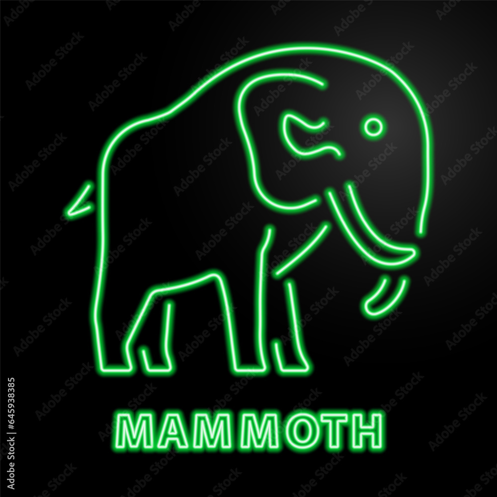mammoth neon sign, modern glowing banner design, colorful modern design trend on black background. Vector illustration.