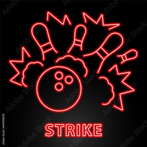 bowling neon sign, modern glowing banner design, colorful modern design trend on black background. Vector illustration.