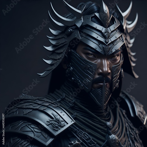 Asian ancient warrior in armor. Japanese or Chinese knight. Fantasy style. Concept character for games and design. Generative AI.