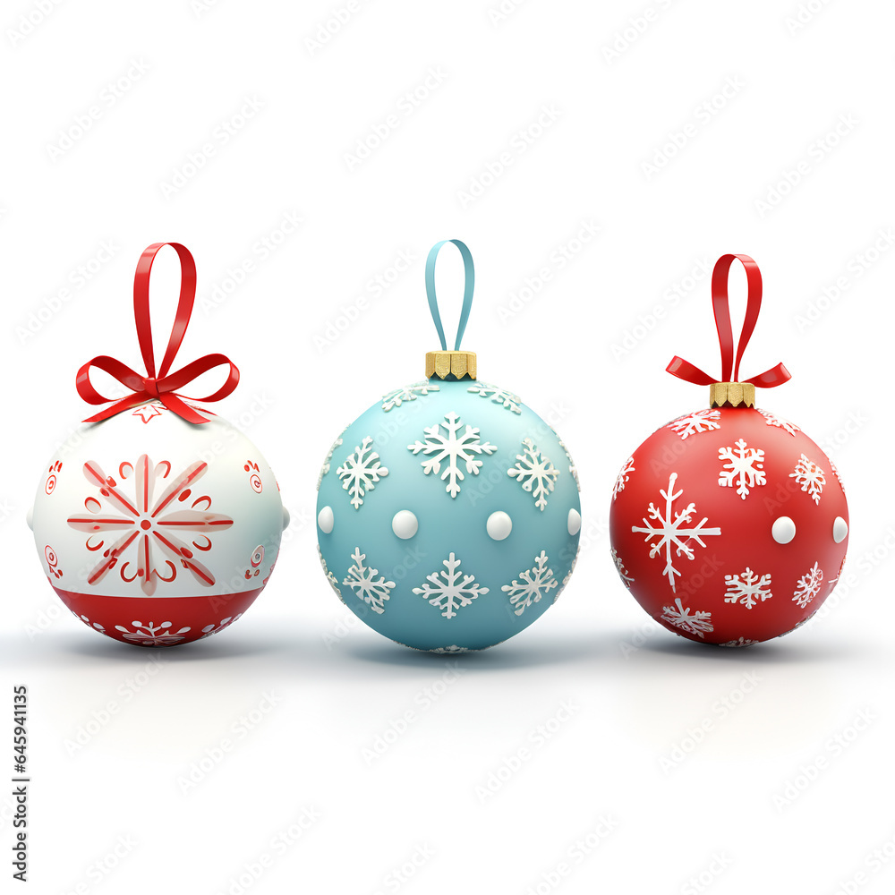 Set of cute christmas tree balls and ornaments on white background. Collection of stickers and designs for the holidays. Set of cute christmas tree balls and ornaments on white background. Collection of stickers and designs for the holidays.
