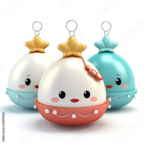 Set of cute 3D Christmas ornaments with happy face eyes and a smile