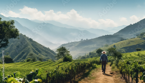 Coffee plantation with a man in Mexico