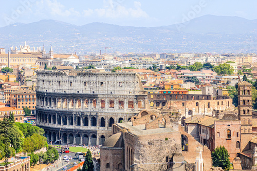 Panoramic view of Rome with the Colosseum