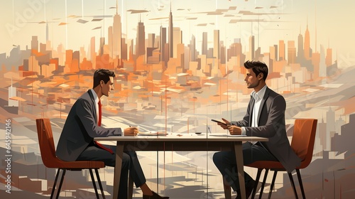 A couple of men sitting at a table. Fictional image. Business partners, financial discuttion.