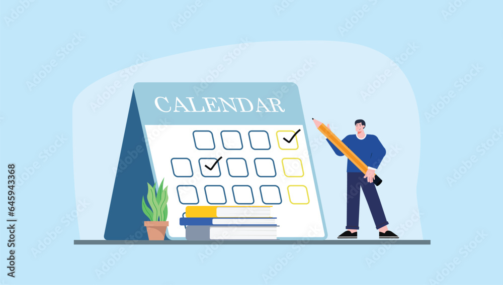 concept illustration reminder calendar vector, man with a pencil