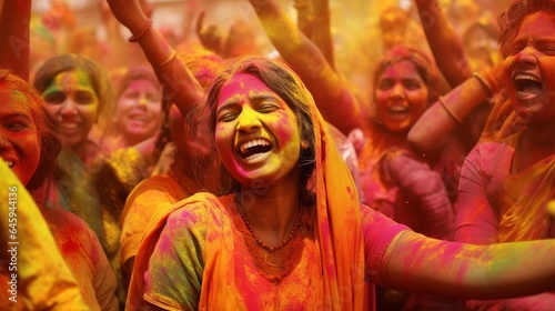 Illustration of indian people celebrating holi festival  happiness  colorful powder in background  Generative ai