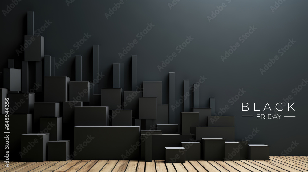 Fototapeta premium A black and white photo of a city. Imaginary illustration. Black Friday sale campaign.