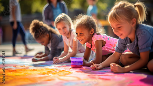 "Art in the Park": A group of kids is participating in an art activity © siripimon2525