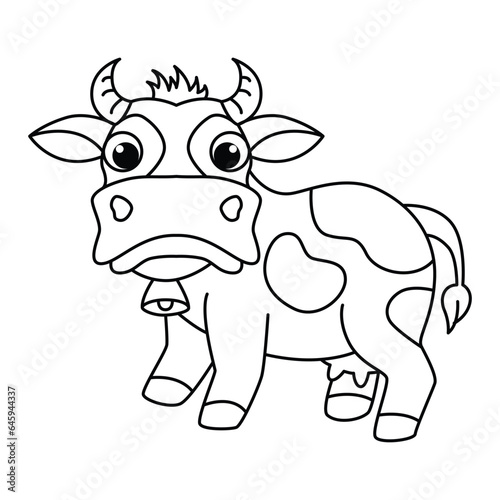 Funny cow cartoon for coloring book.