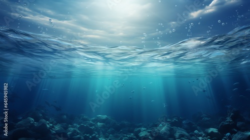 underwater scene with bubbles scene with sun rays Generate AI