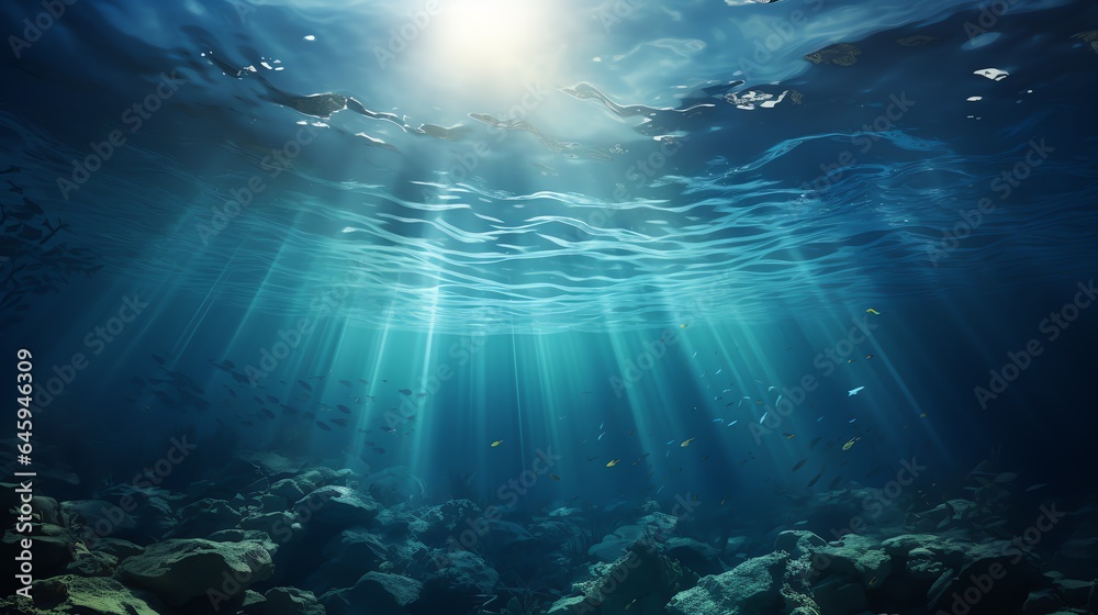 Fototapeta premium underwater scene with bubbles scene with sun rays Generate AI