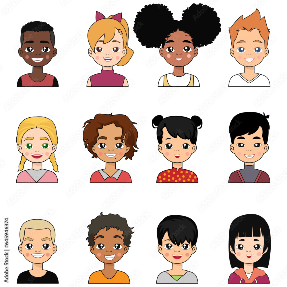 Set of children's character avatars from different countries Set of children's character avatars from different countries