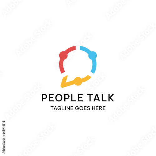 PEOPLE TALK LOGO CONCEPT. BUBBLE CHAT WITH A GROUP OF PEOPLE LOGO DESIGN
